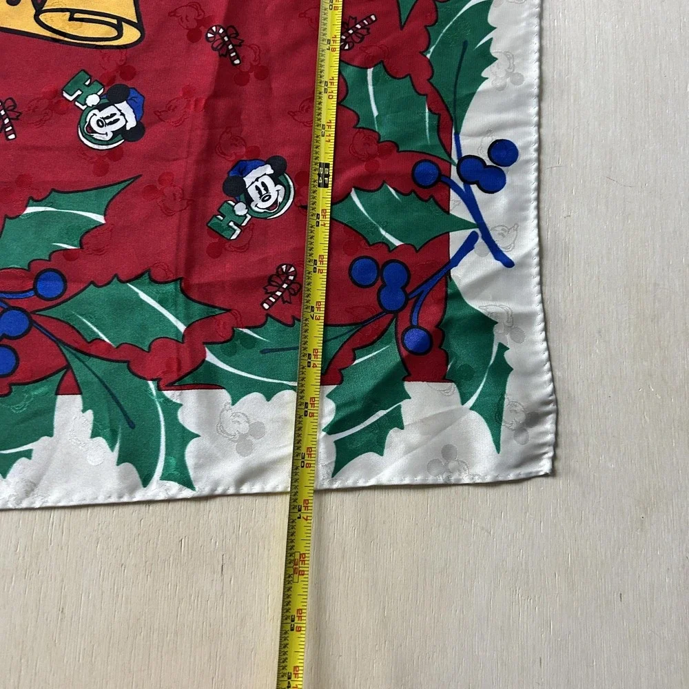 Vintage Disney Scarf Womens One Size Red Santa Mick Mickey Mouse Christmas Satin